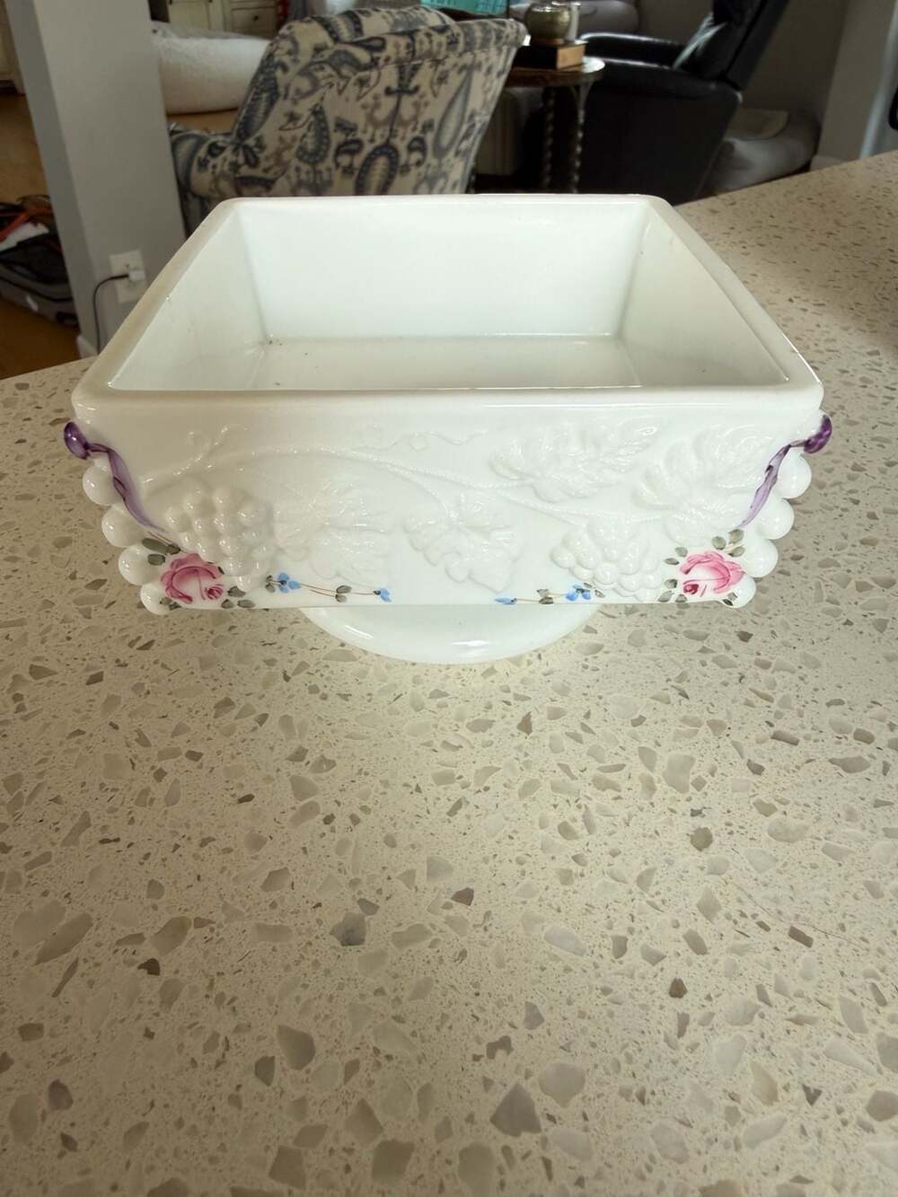 Vintage Westmoreland Milk Glass Square Pedestal Dish